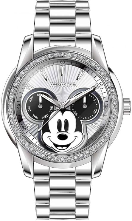 invicta 37824 女式迪士尼米老鼠限量版银色 38 毫米表壳水晶装饰手表